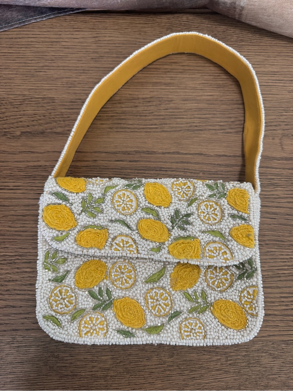 Beaded Lemon Embroidered Shoulder Bag - Yellow